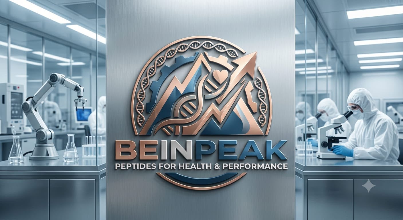 BEINPEAK Peptides for Health and Performance branding inside a modern laboratory